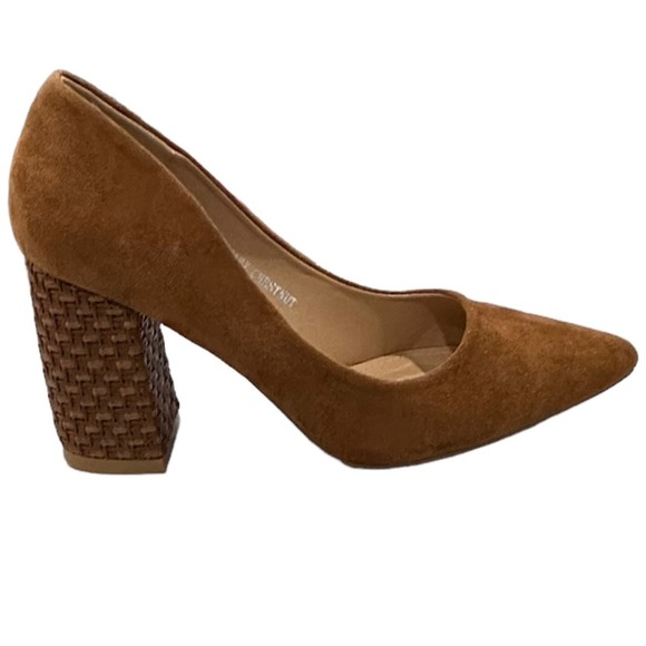 Vici Mary chestnut micro suede woven texture on block heel - Picture 5 of 11
